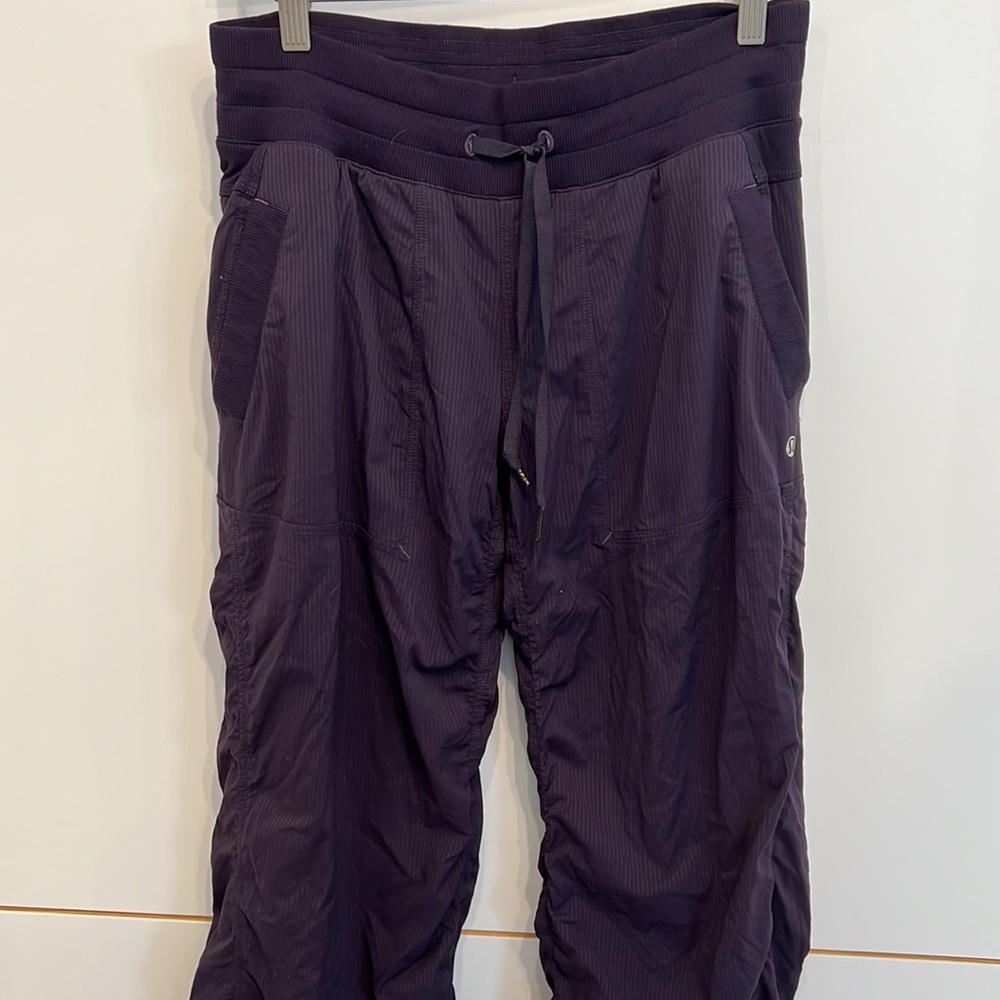 Lululemon Lined Deep Purple Nylon Dance Studio Pant with Draw Strings on Bottom